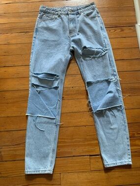 Adika Light Blue Distressed Straight-Leg Jeans